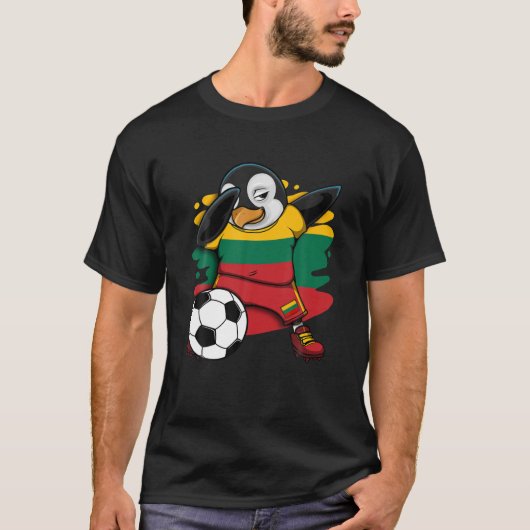 Dabbing Penguin Lithuania Soccer Fans Jersey Footb Tシャツ (正面)