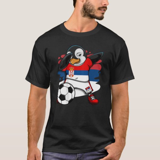 Dabbing Penguin Serbia Soccer Fans Jersey Football Tシャツ (正面)