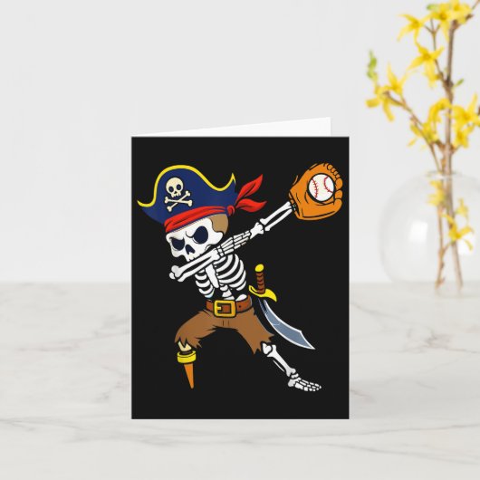 Dabbing Pirate Skeleton Baseball Funny Halloween  カード (黄色い花)