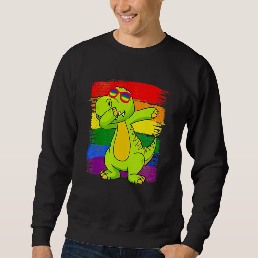 Dabbing Pridesaurus Rex Dinosaur LGBT Flag Gay Pri スウェットシャツ (正面)