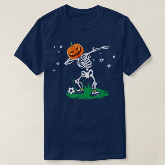 Dabbing Pumpkin Skeleton Halloween Soccer Player T Tシャツ (デザイン正面)