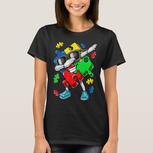 Dabbing Puzzle Piece Kids Boys Girls Autism Awaren Tシャツ (正面)