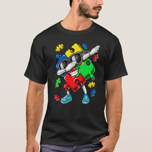 Dabbing Puzzle Piece Kids Boys Girls Autism Awaren Tシャツ (正面)