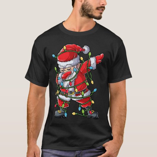 Dabbing Santa Christmas Tree Lights Xmas  Boys Kid Tシャツ (正面)