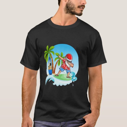 Dabbing Santa Claus Surfing Summer Christmas In Ju Tシャツ (正面)