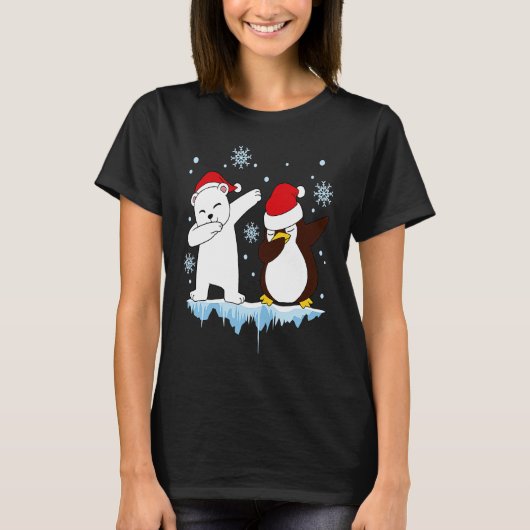 Dabbing Santa Elf Graphic Polarbear and Penguin Da Tシャツ (正面)
