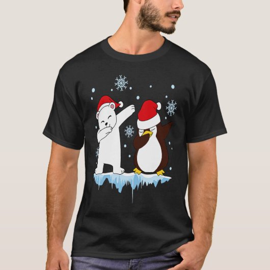 Dabbing Santa Elf Graphic Polarbear and Penguin Da Tシャツ (正面)