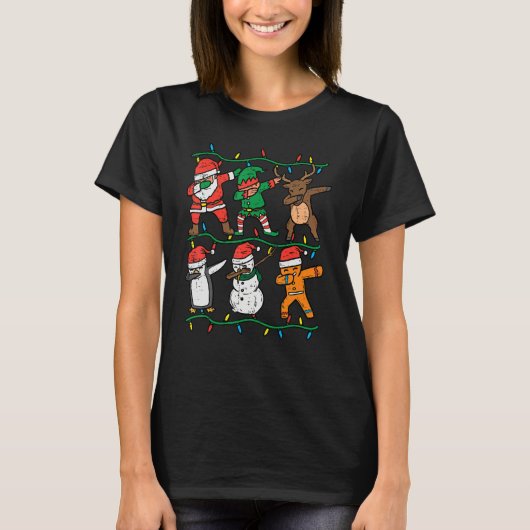 Dabbing Santa Elf Penguin Xmas Christmas Boys Kids Tシャツ (正面)