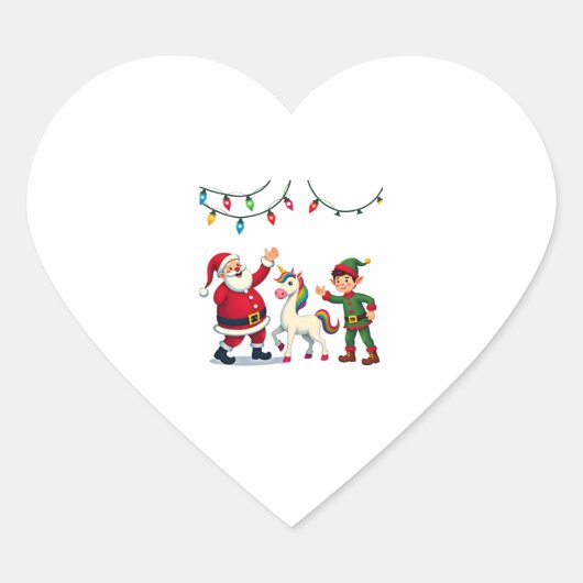Dabbing Santa Elf Unicorn Christmas Kids Boys Men ハートシール (正面)