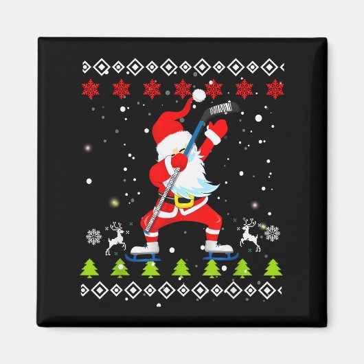 Dabbing Santa Hockey Ugly Christmas Sweater Xmas  マグネット (正面)