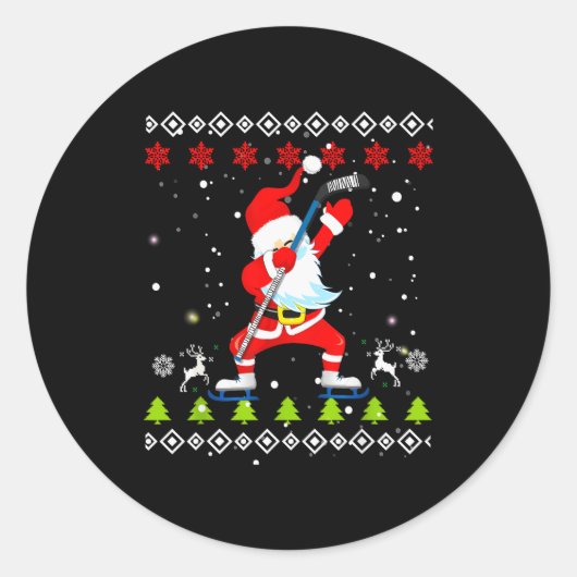 Dabbing Santa Hockey Ugly Christmas Sweater Xmas  ラウンドシール (正面)