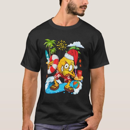 Dabbing Santa Pineapple Playing On Beach Christmas Tシャツ (正面)