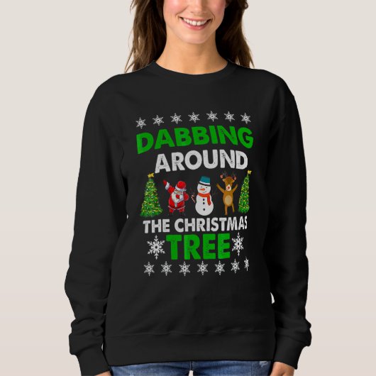 Dabbing Santa Snowman Reindeer Around The Tree Chr スウェットシャツ (正面)