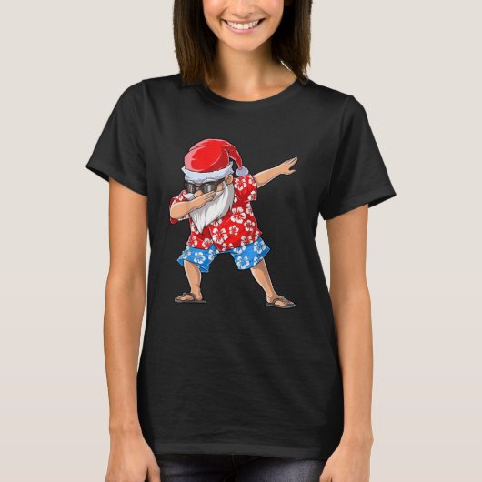 Dabbing Santa Tropical Island Christmas Hawaiian X Tシャツ (正面)
