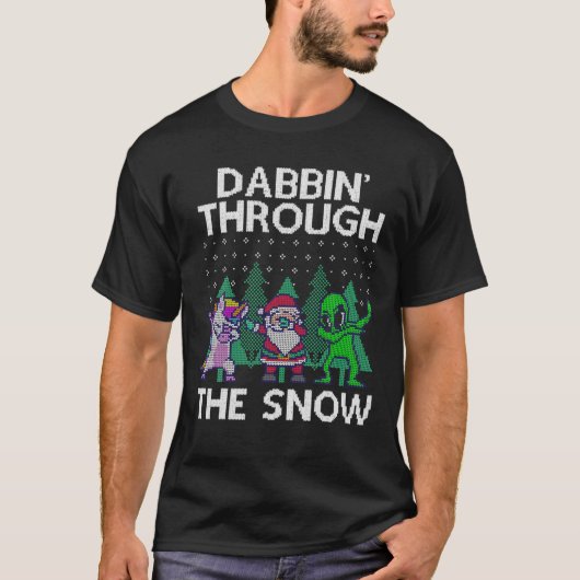 Dabbing Santa Unicorn Alien Ugly Christmas Sweater Tシャツ (正面)