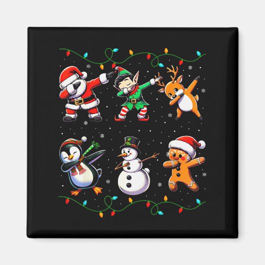 Dabbing Santa Xmas Lights Kids Girls Boys Christma マグネット (正面)