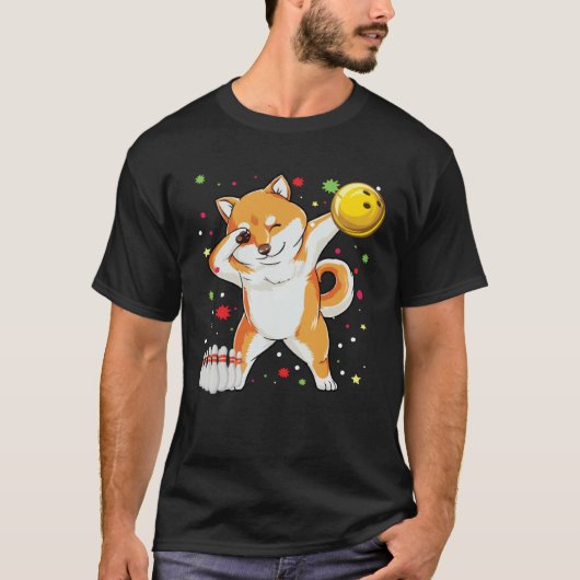 Dabbing Shiba Bowling   Bowling  Boy Girl Tシャツ (正面)