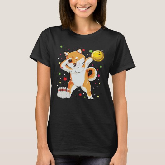 Dabbing Shiba Bowling   Bowling  Boy Girl Tシャツ (正面)
