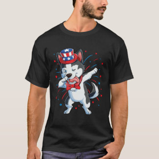 Dabbing Siberian Husky 4th of July Boys Kids Ameri Tシャツ