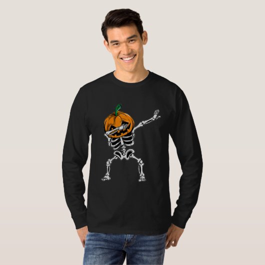 Dabbing Skeleton Halloween Ghost Party Costume Pum Tシャツ (正面フル)