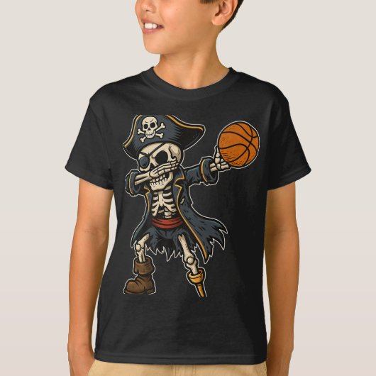 Dabbing Skeleton Pirate Basketball Halloween Pirat Tシャツ (正面)