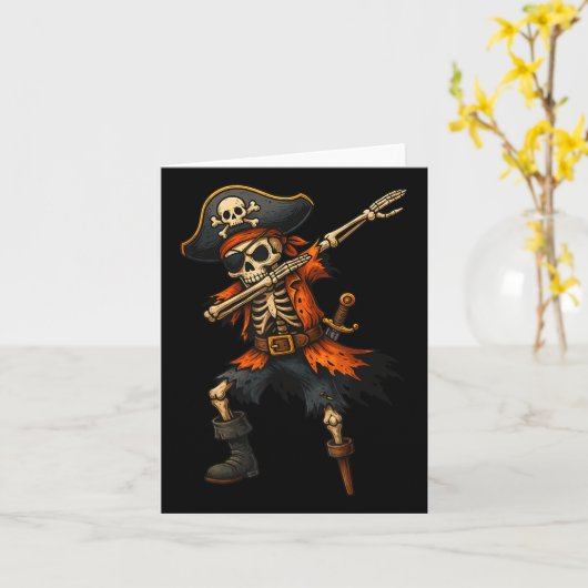 Dabbing Skeleton Pirate Halloween Costume For Kids カード (黄色い花)