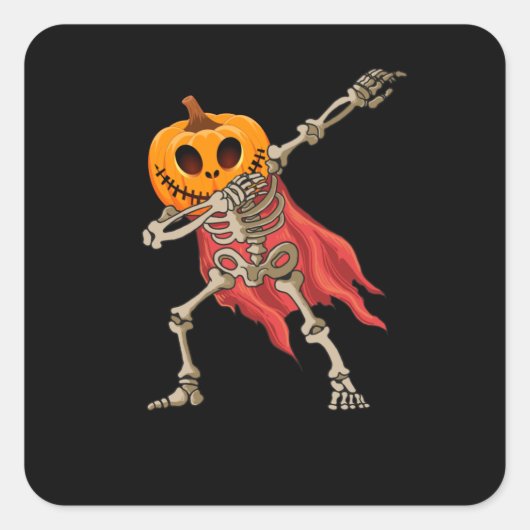 Dabbing Skeleton Scary Pumpkin Dab Halloween スクエアシール (正面)