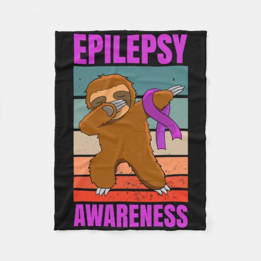 Dabbing Sloth Epilepsy Seizures Awareness Ribbon  フリースブランケット (正面)