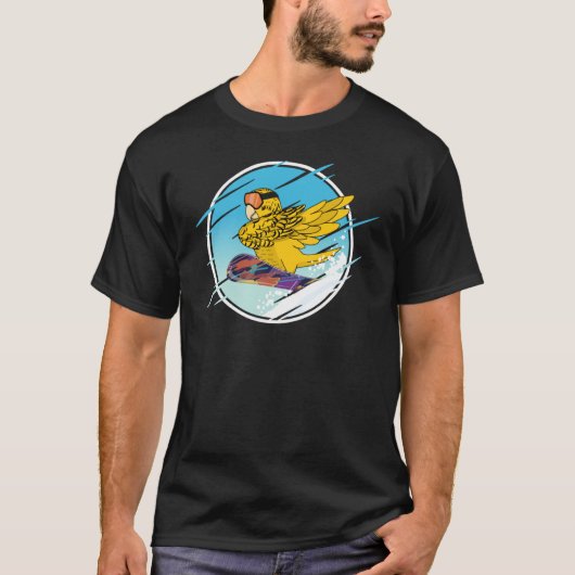 Dabbing Snowboard Parrot I Yellow Lutino Budgie Bu Tシャツ (正面)