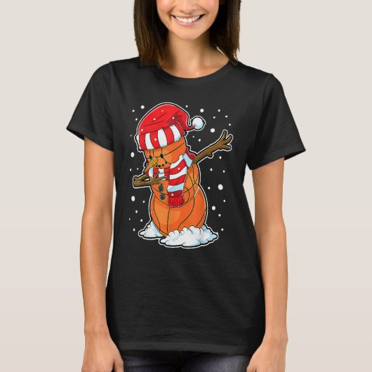 Dabbing Snowman Basketball Ball Christmas Santa Bo Tシャツ (正面)