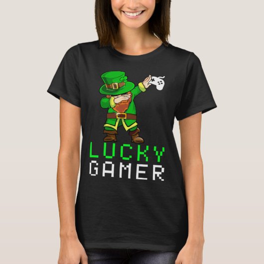 Dabbing St Paddy's Day Video Gaming Leprechaun Gre Tシャツ (正面)