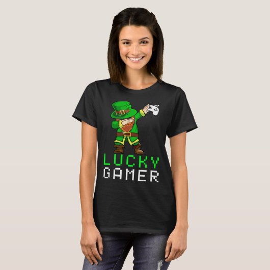 Dabbing St Paddy's Day Video Gaming Leprechaun Gre Tシャツ (正面フル)