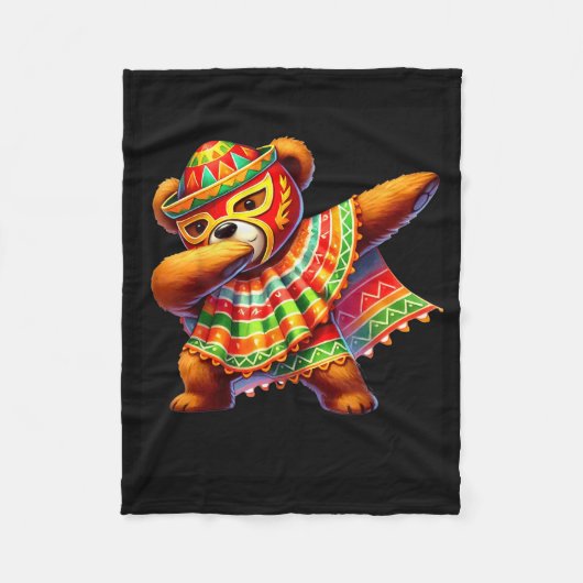 Dabbing Teddy Bear Lucha Libre Cinco De Mayo Mexic フリースブランケット (正面)