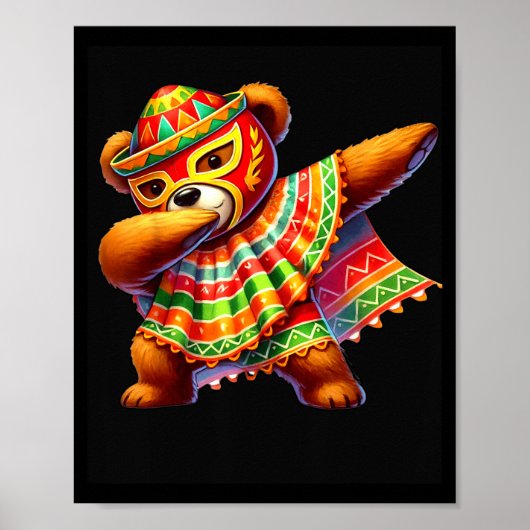 Dabbing Teddy Bear Lucha Libre Cinco De Mayo Mexic ポスター (正面)
