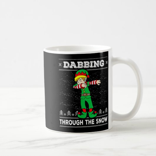 Dabbing Through The Snow Elf Dab Ugly Christmas Sw コーヒーマグカップ (右)