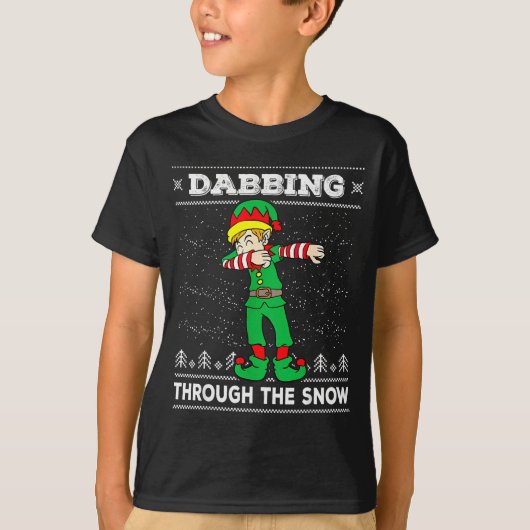 Dabbing Through The Snow Elf Dab Ugly Christmas Sw Tシャツ (正面)