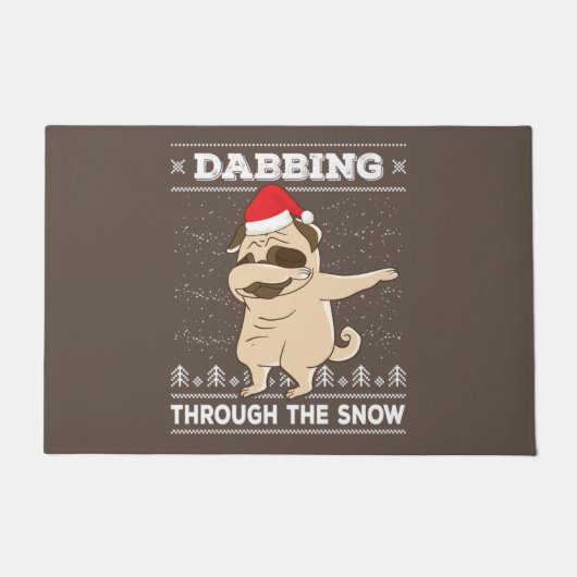 Dabbing Through The Snow Pug Ugly Christmas Sweate ドアマット (正面)