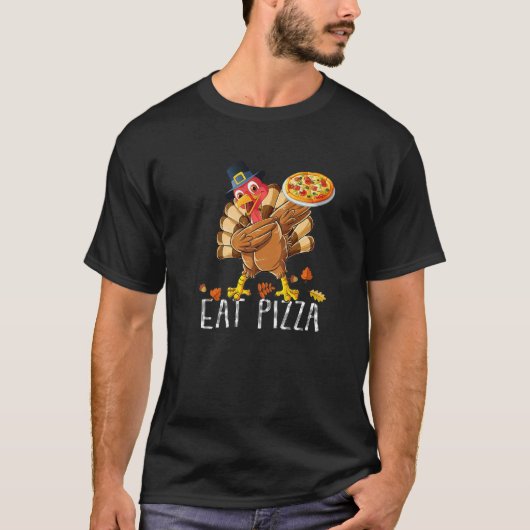 Dabbing Turkey Eat Pizza Adult Vegan Kids Thanksg Tシャツ (正面)