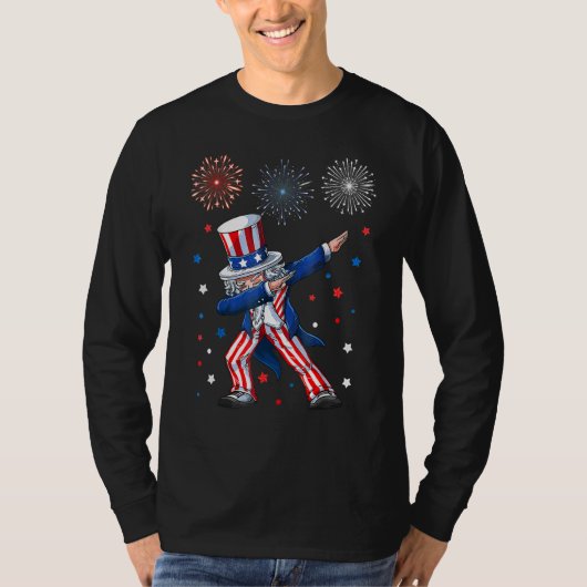 Dabbing Uncle Sam Fireworks 4th Of July Kids Boys  Tシャツ (正面)