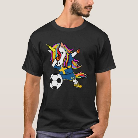 Dabbing Unicornスウェーデンサッカーファンジャージースウェーデン Tシャツ (正面)