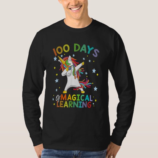 Dabbing Unicorn 100 Days Of Magical Learning 100th Tシャツ (正面)