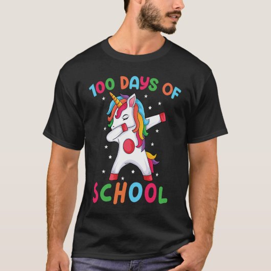 Dabbing Unicorn 100 Days of School  Girls Dabbing  Tシャツ (正面)