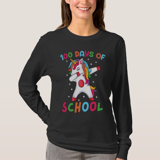 Dabbing Unicorn 100 Days of School Girls Dabbing Tシャツ (正面)
