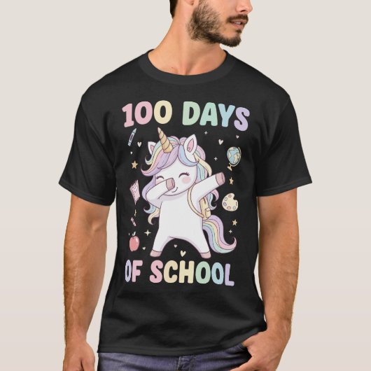 Dabbing Unicorn 100 Days of School Kids Teachers Tシャツ (正面)
