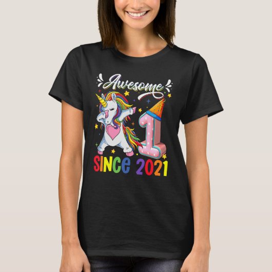Dabbing Unicorn 1st 素晴らし Birthday 2021 1年 Tシャツ (正面)