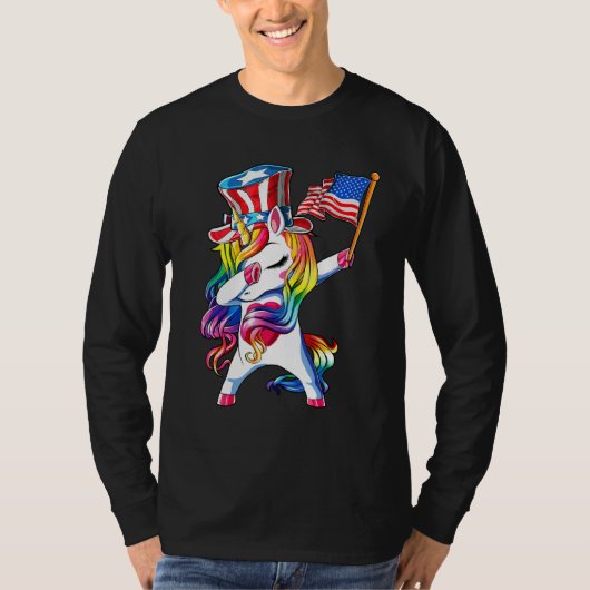 Dabbing Unicorn 4th of July Girls Kids Women Ameri Tシャツ (正面)