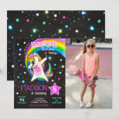 Dabbing Unicorn Birthday Invitation Dance Party 招待状 (正面/裏面)