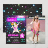 Dabbing Unicorn Birthday Invitation / Dance Party 招待状 (正面/裏面)