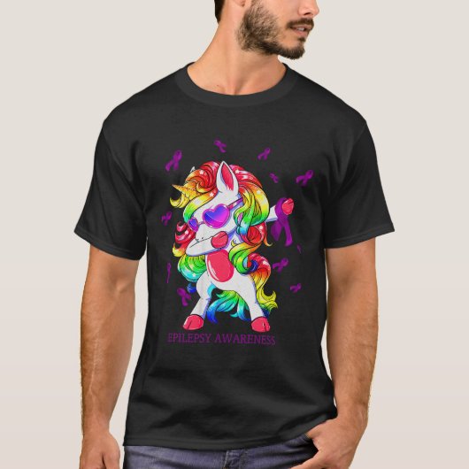 Dabbing Unicorn Epilepsy Awareness Ribbon Gifts  Tシャツ (正面)