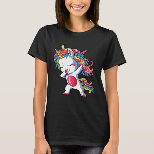 Dabbing Unicorn Girls Kids Rainbow Dab Dance Squad Tシャツ (正面)